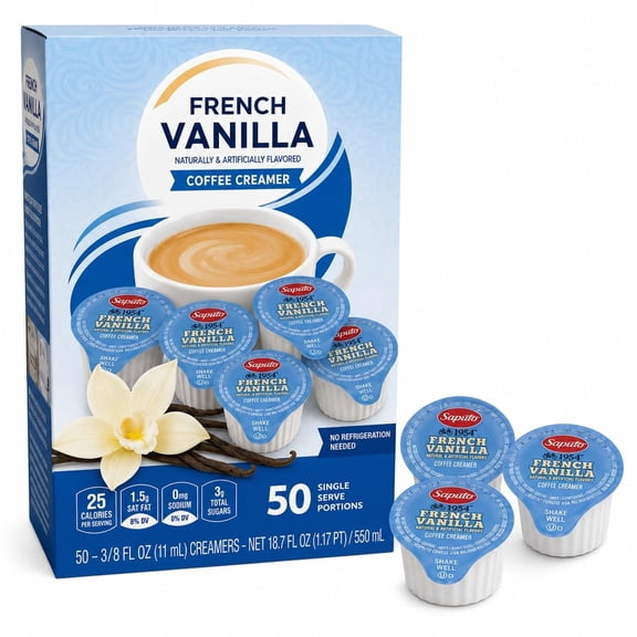 French Vanilla Creamer Singles, Liquid Coffee Creamer, 50 Count