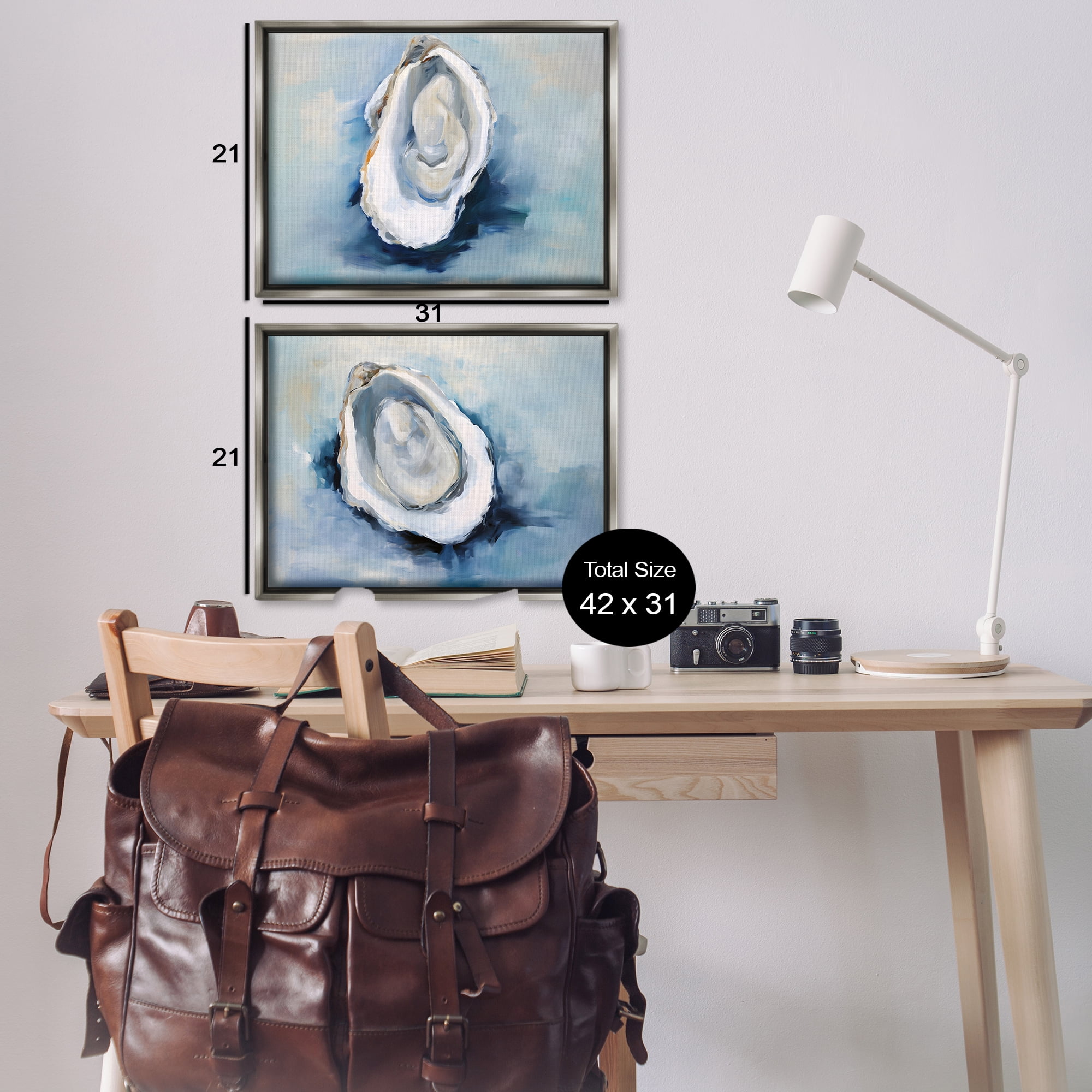 Stupell Industries Open Oyster Mollusk Shells Nautical & Beach Painting Gray Floater Framed Canvas Art Print Wall Art, 31 x 21, Set of 2