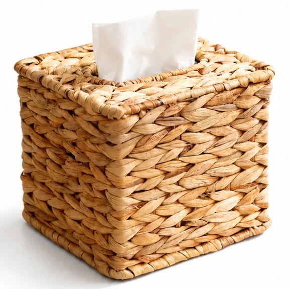 Topsome Rattan Tissue Box Cover Square, 5.7 x 5.7 x 5.9" Water Hyacinth Tissue Box Holder, Handwoven Wicker Decorative Facial Tissue Box for Bathroom, Living Room, Kitchen, Office, Table
