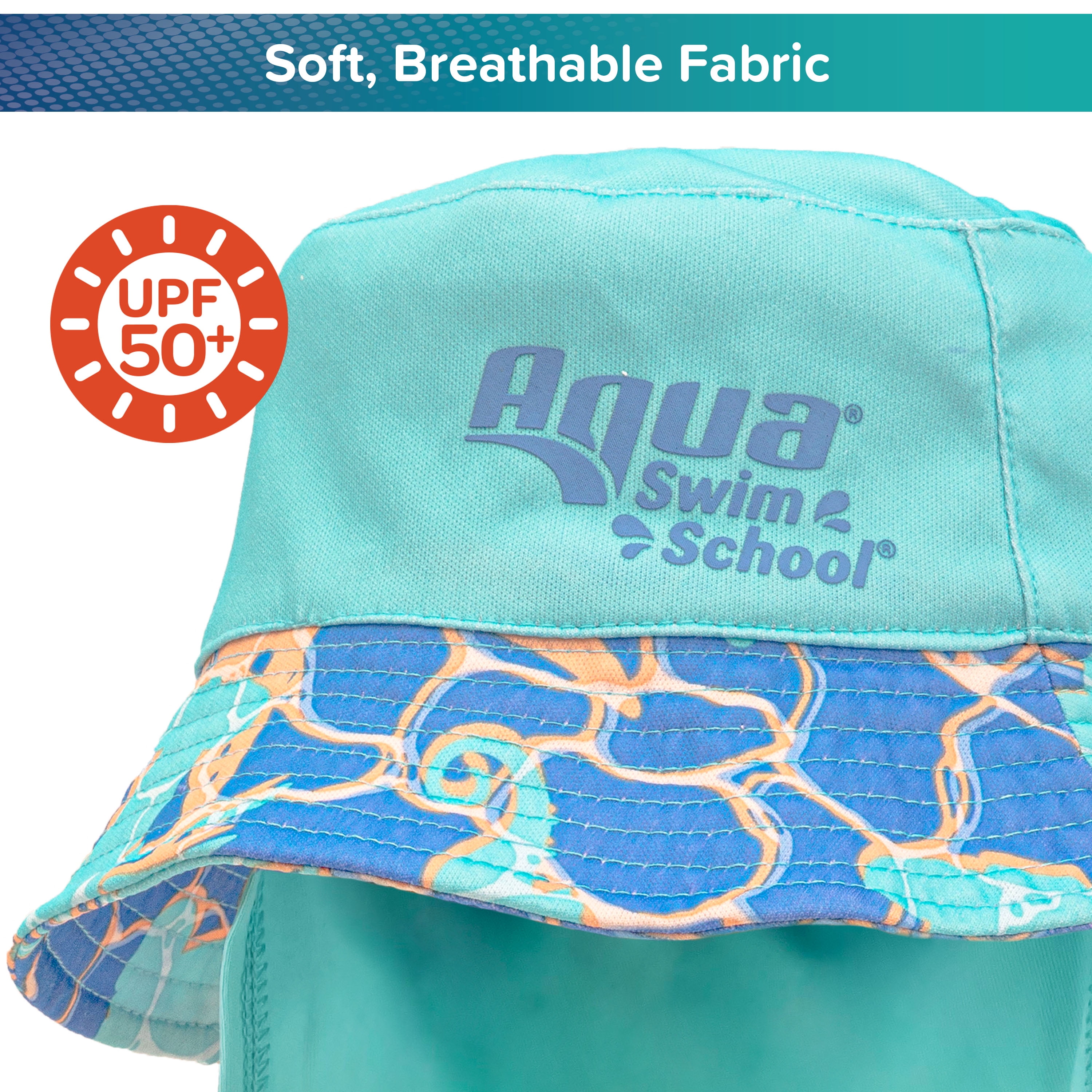(2 pack) Aqua SwimSchool Sunshade Bucket Hat with Sun Shield for Infants, Blue, Unisex