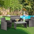 thumbnail image 1 of Costway 4PCS Patio Rattan Furniture Set Conversation Glass Table Top Sofa Cushioned, 1 of 8