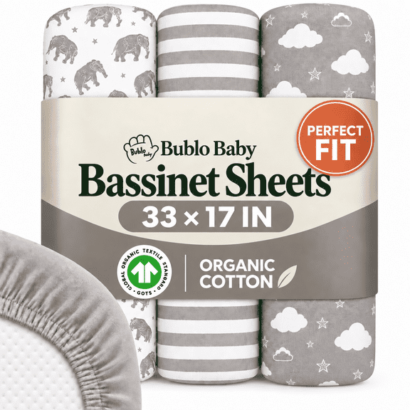 Bublo Baby 3-Piece 30 Thread Count Gray Jersey Cotton Bed Sheet Set, Bassinet