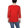 thumbnail image 3 of NY Collection Women's 3/4 Sleeve Ringed Top with Mesh, 3 of 4