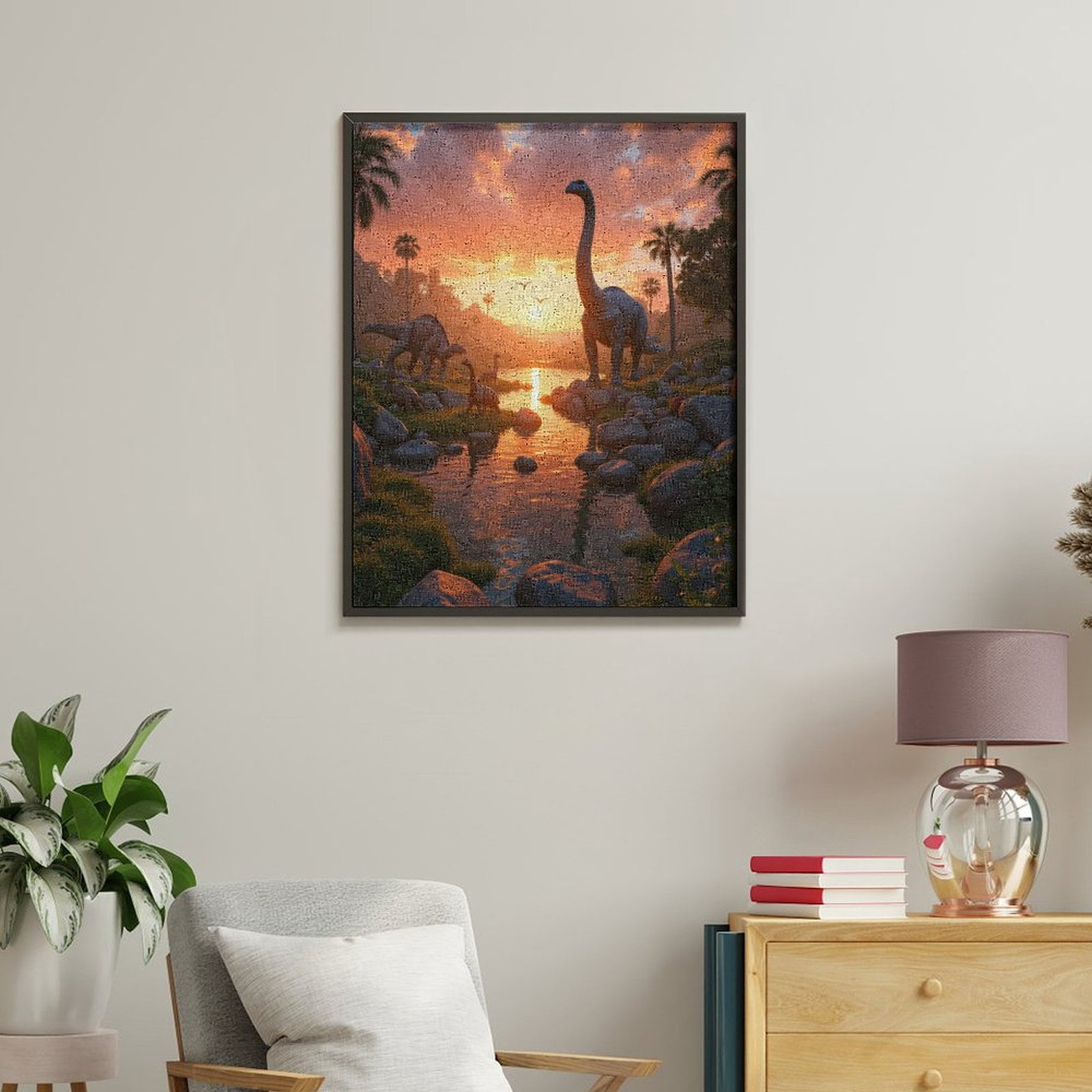 Paint by Numbers Kit for Adults, Sunset Dinosaur Valley Scene Paint by Numbers, Easy Paint by Numbers Kit for Adults Beginner, DIY Adult Paint by Number Kits on Canvas, 12x16in Home Decor