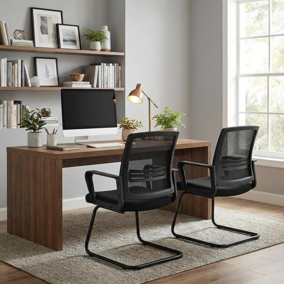Topcobe Set of 2 Conference Chairs with Lumbar Support, Home Office Chair, Office Furniture Chairs, Black