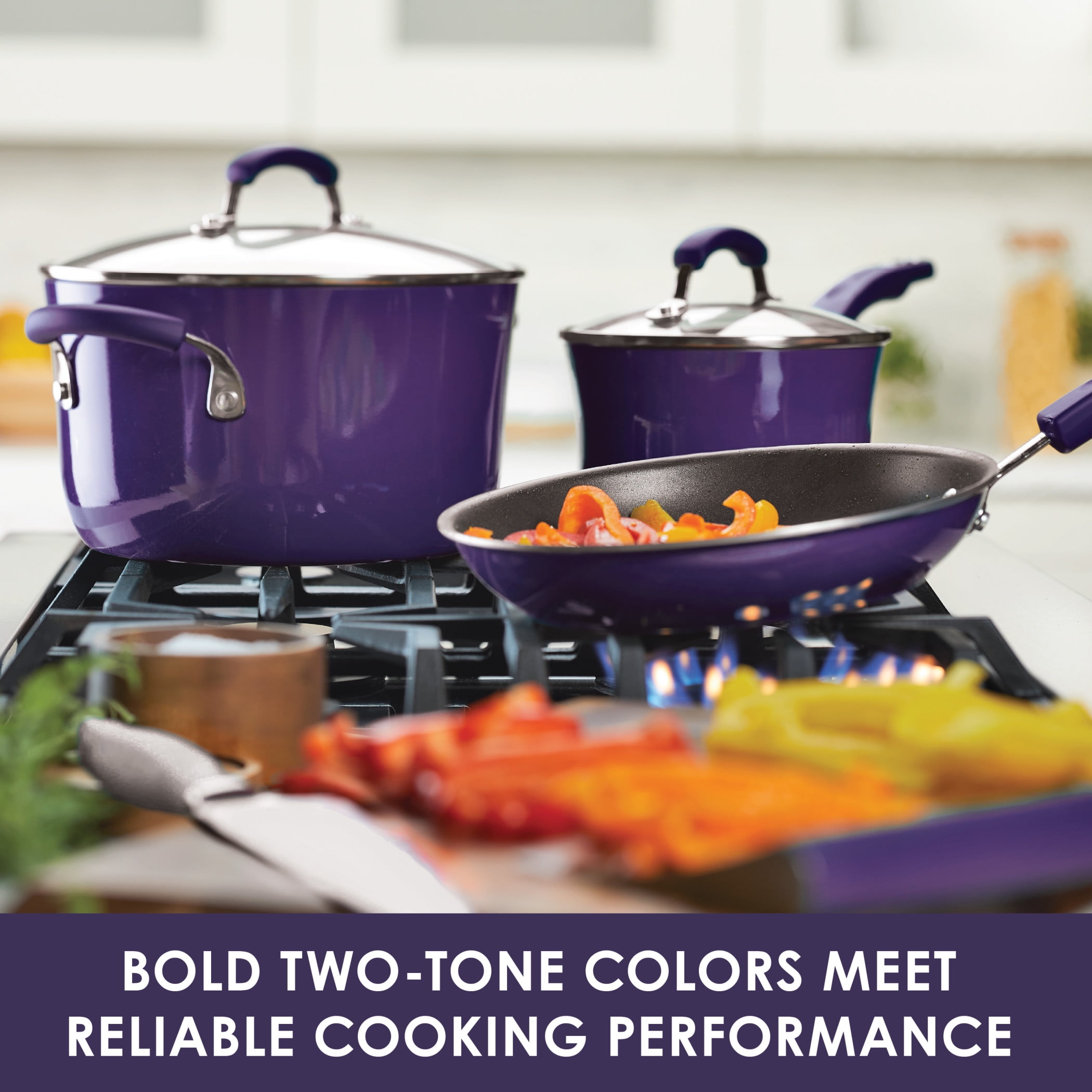 Rachael Ray 14-Pieces Nonstick Pots and Pans Set, Cookware Set, Purple  Gradient 