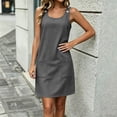 thumbnail image 2 of Shift Dresses for Women Square Neck Sleeveless Button Detail Midi Dress with Pockets Casual Summer Vacation Sundress Dark Gray S, 2 of 7