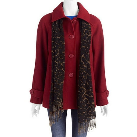Women's Classic Wool Coat and Scarf Set - Walmart.com