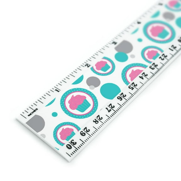 Pink Cupcake with Teal Polka Dots Birthday 12 Inch Standard and Metric Plastic Ruler