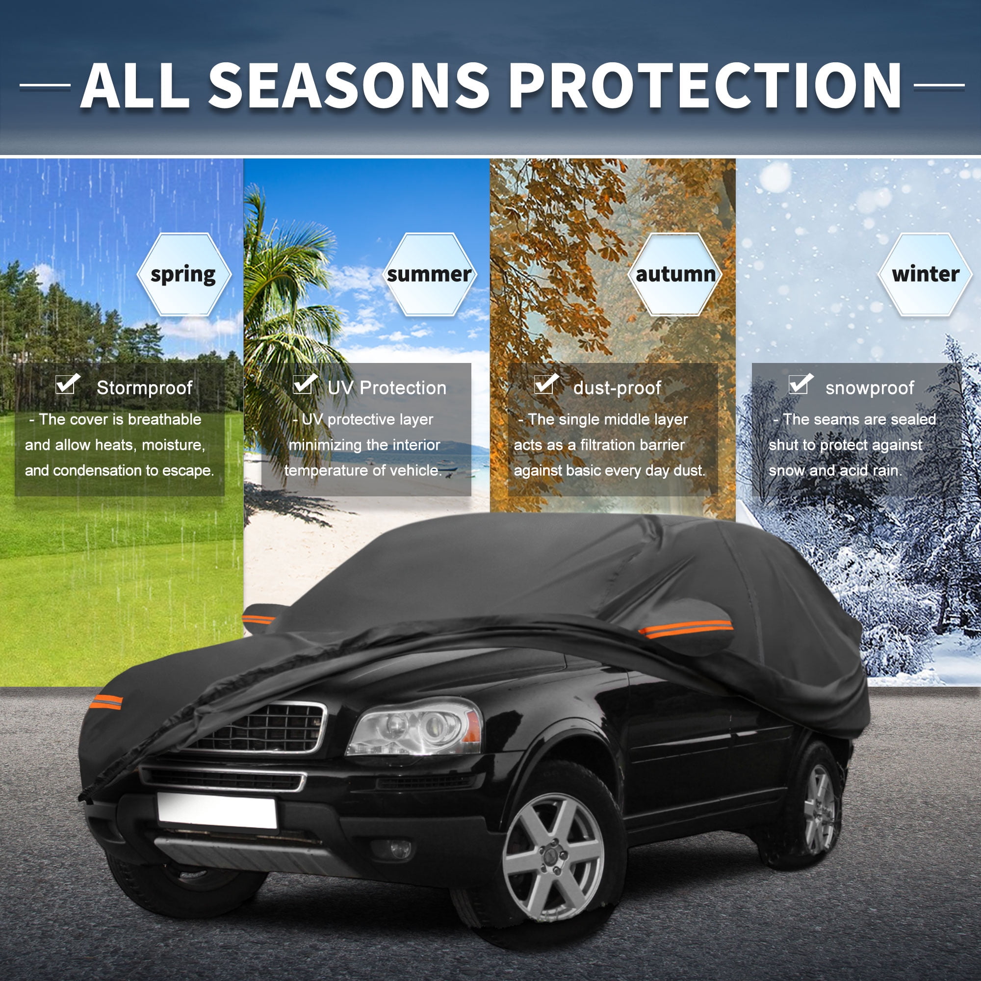 Unique Bargains Aluminum Film Outdoor Full Car Cover with Driver Door Zipper Black for Volvo XC90 196.85"x79.13"x59.06"