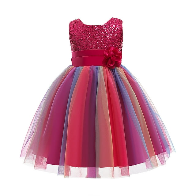 Robes d'Anniversaire pour Filles, Petites Filles, Tulle Coloré, Nœud, Robe de Fête d'Anniversaire à Fleurs, Robes pour Enfants