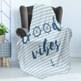thumbnail image 4 of Chill Soft Flannel Fleece Throw Blanket, Nautical Design with Stripes Brushstrokes Steering Wheels Anchor, Cozy Plush for Indoor and Outdoor Use, 50" x 60", Baby Blue Night Blue, by Ambesonne, 4 of 5