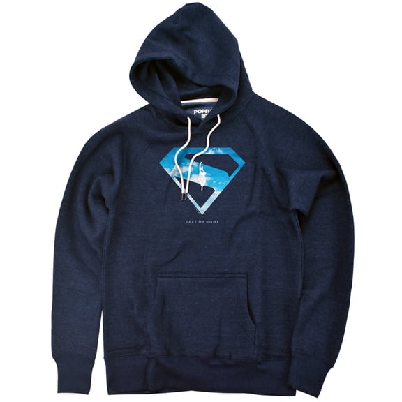 Superman 2025 Movie Cloud Shield Unisex Adult Slim Fit Pull-Over Heather Hoodie, Navy, Small