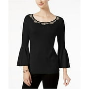 Charter Club Women's Black Petite Embellished Jewel Sweater, Size Pet/XL