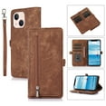 thumbnail image 1 of For Iphone 15 Zipper Card Slot Buckle Wallet Leather Phone Case(Brown), iPhone 13 Pro Max, 1 of 6