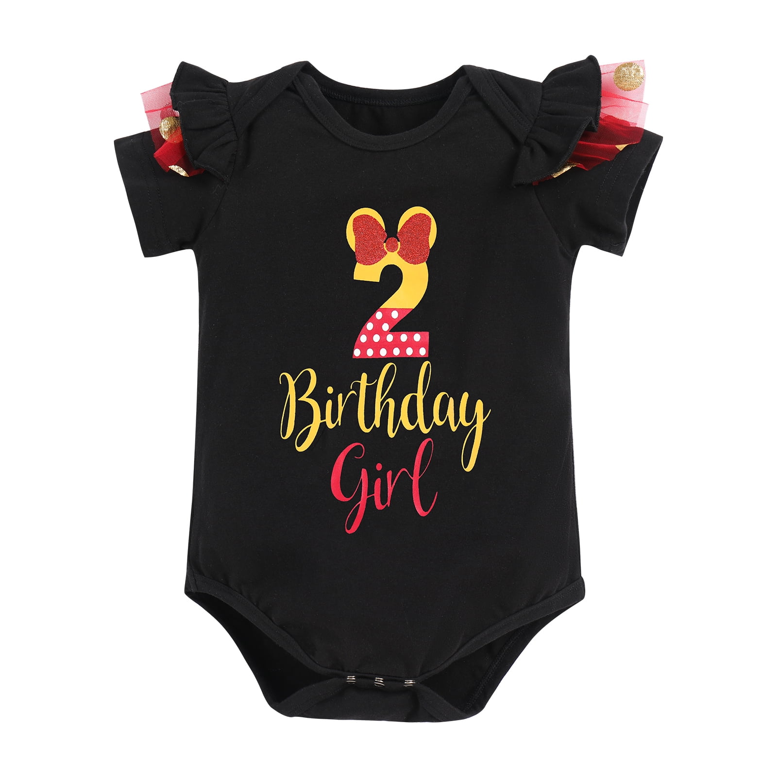 IBTOM CASTLE Toddler Girls 1st 2nd 3rd Birthday Outfit Princess Polka Dots Ruffle Tutu Skirt Mouse Headband Cake Smash Party Clothes Set 2 Years Black + Red