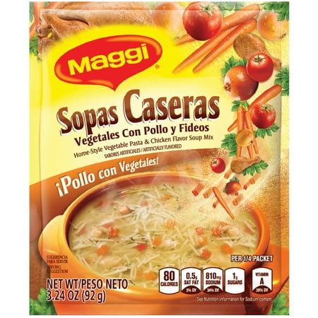 Maggi 80 Calories Home-Style Vegetable Pasta And Chicken Flavored Soup Mix, 3.24 oz