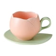 thumbnail image 2 of 10oz Tulip Coffee Mug with Saucer Set, Ceramic Flower Cup for Tea, Milk, Coffee - Heat-Resistant, Comfortable handle, perfect for home and office use (Pink), 2 of 6