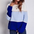 thumbnail image 2 of Suéter de mujer con bloques de color azul real, cuello redondo, manga larga, corte holgado y rayas anchas, 2 of 6
