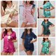 thumbnail image 5 of Pijama de satén de lujo para mujer, ropa de dormir de verano, Tops de manga corta con cuello de solapa abotonada y pantalones cortos, conjunto de pijama para mujer, 5 of 5