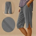 thumbnail image 2 of Feancey Corduroy Shorts for Women Casual High Waist Knee Length Bermuda Shorts Side Button Split Summer Beach Shorts with Pockets Gray L, 2 of 8