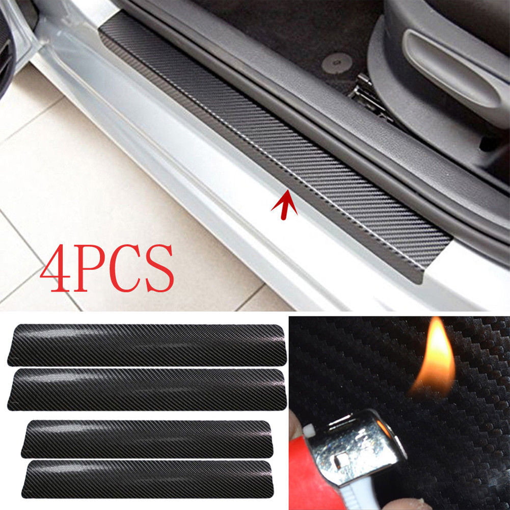 4Pcs 3D Red Carbon Fiber Car Door Pedal Plate Sill Scuff Cover Anti Scratc+Tool 