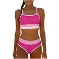 thumbnail image 2 of Guieoi Plus Size Swimwear Medium-Large Children's Swimwear Girls' Fashion Solid Color Two-Piece Bikini Swimsuit Pink 14 Years, 2 of 9