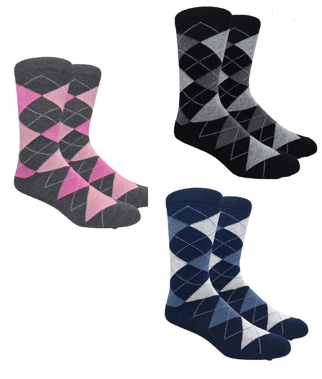 3 X Pairs Mens Assorted Argyle Comfort Cotton Dress Socks in Big Foot Size 11-14 