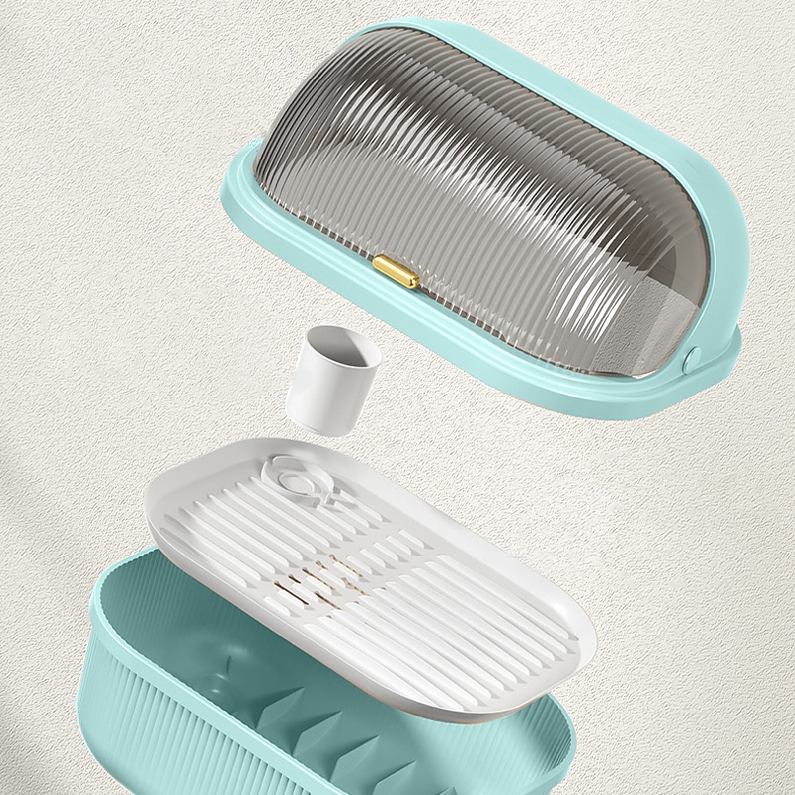 KQJQS Dish Drying Rack with Semi-Flip Cover – Multi-Compartment Chopsticks Storage & Sealed Drainer for Kitchen Countertop