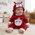 thumbnail image 2 of Baby Jumpsuit Rabbit Print Romper Soft Pajamas Snap Closure Long Sleeve for Boys Red 0 Months-12 Months, 2 of 4