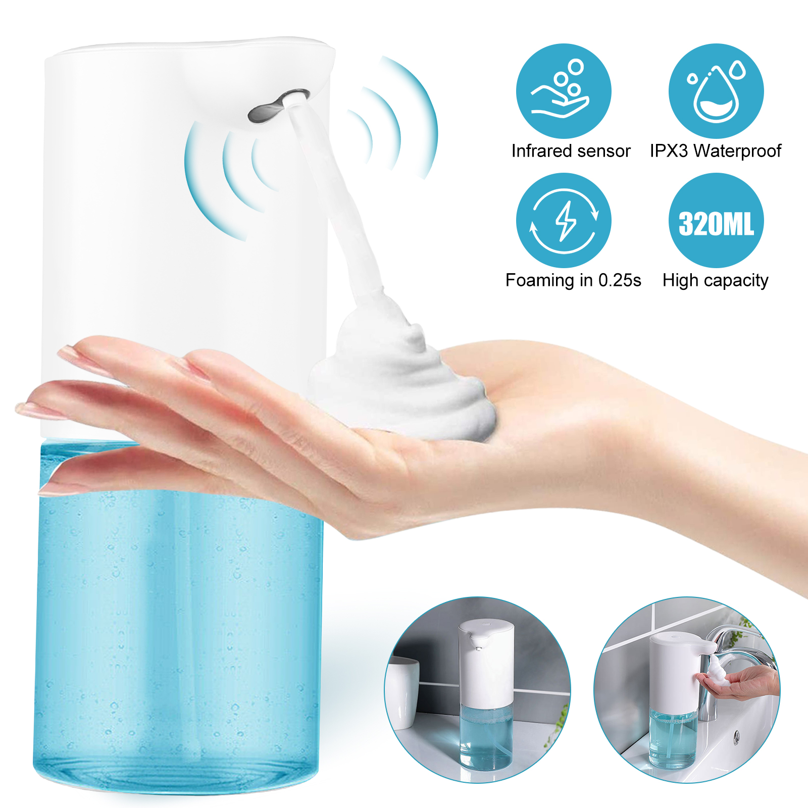 Touchless High Capacity Automatic Foaming Soap Dispenser Equipped w//Infrared Motion Sensor Waterproof Base Suitable for Bathroom Kitchen Hotel Restaurant Automatic Soap Dispenser