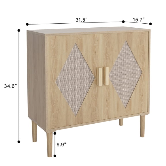 Rattan Sideboard Cabinet w/ 2 Adjustable Shelves, Modern Storage Buffet, Natural