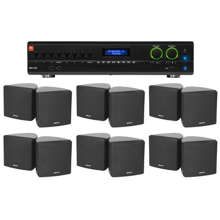 JBL 2-Channel Amplifier+(12) 3.5" Black Cube Speakers for Restaurant/Bar/Cafe