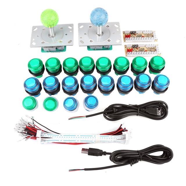 Herwey Arcade Game Parts,20 DIY LED Illuminated Arcade Game Buttons + 2 Joysticks + 2 USB Encoder Kit Game Parts Set,Board Game Parts