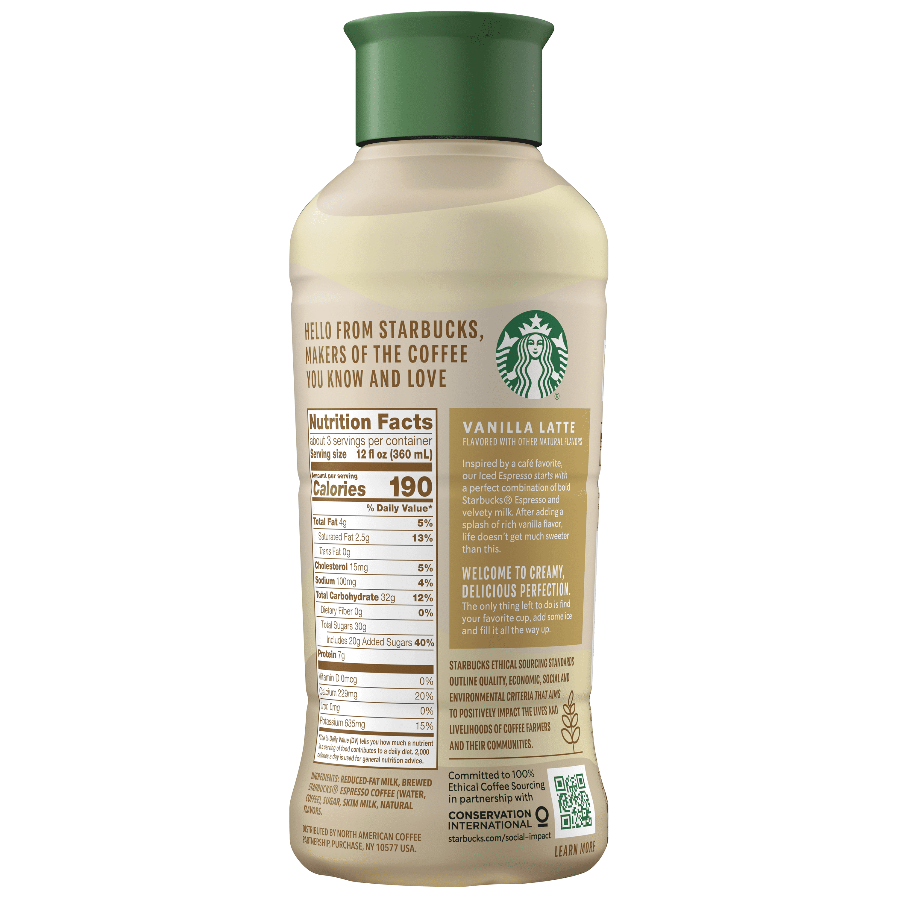 Starbucks Iced Espresso Vanilla Latte Iced Coffee Drink, 40 oz Bottle