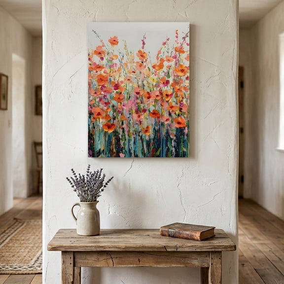 Orange Poppy Canvas Wall Art for Living Room Bedroom Bathroom, Wildflower Garden Impressionist Botanical Canvas Art Wall Decor, Artwork for Walls Home Office Decor, 8"x10"