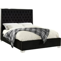 Velvet Queen Bed - Southwestern Style Tufted Bed Frame with Headboard & Slats