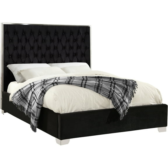 Velvet Queen Bed - Southwestern Style Tufted Bed Frame with Headboard & Slats