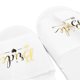 thumbnail image 1 of 4 Pairs Bridal Slippers Golden Lettering Open Toe Slippers Fabric EVA Soles Women Slippers Set for Wedding Party, 1 of 3