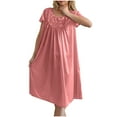 thumbnail image 4 of BUIGTTKLOP Long Silky Nightgown for Women Flowy Vintage Lace Short Sleeve Sleepshirts Ladies Soft Sleepwear Loungewear, 4 of 6