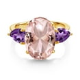 thumbnail image 2 of Gem Stone King 18K Yellow Gold Plated Silver Peach Nano Morganite and Purple Amethyst Ring for Women (10.48 Cttw, 14X10MM Oval and 7X5MM Pear Shape, Gemstone October Birthstone, Size 6), 2 of 3