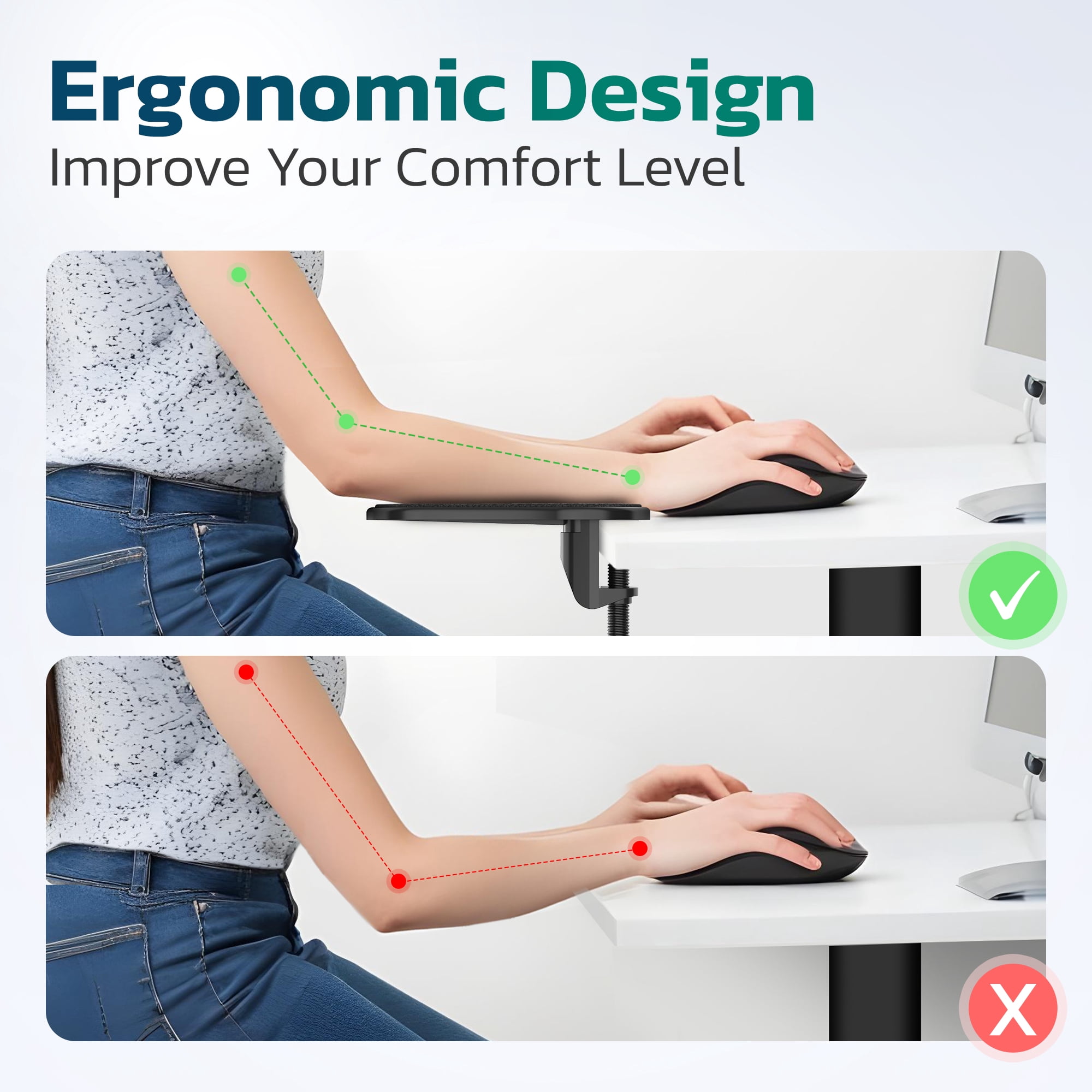 Purely E5620 Computer Arm Rest for Desk, Ergonomics and Adjustable Arm Rest Support for Computer Desk, Desk Wrist Support for Computer Desk Extender, Suitable for Office and Home - Black