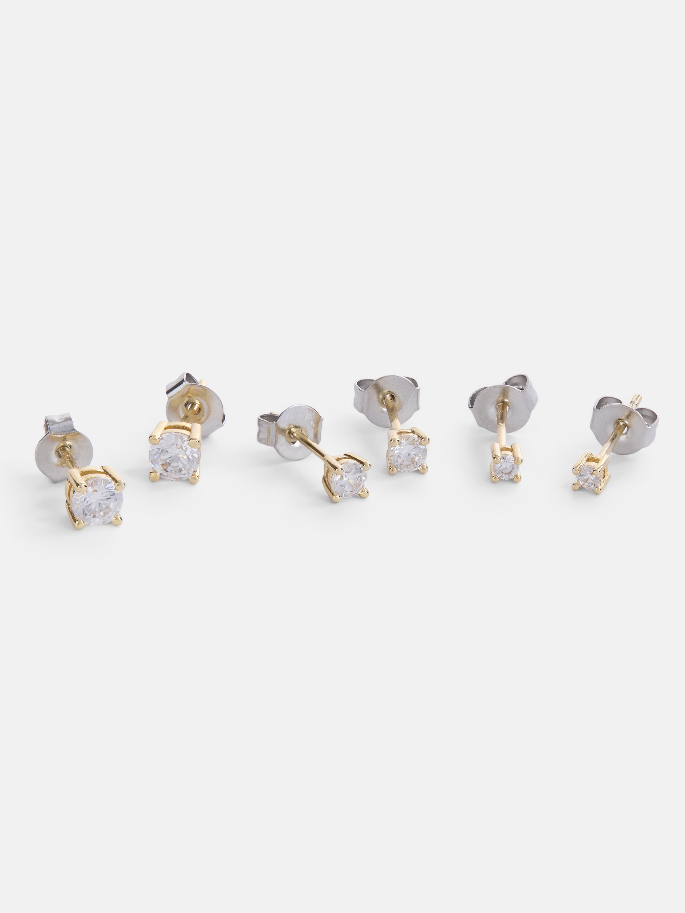 Free Assembly Women's Demi Fine 14K Gold Plated Cubic Zirconia Stud Earring Set, 3-Pairs