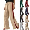 thumbnail image 4 of Women's Casual Pants Drawstring Print Color Block Side Striped Straight Leg Wide Leg Loose Pants, 4 of 9
