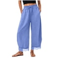 thumbnail image 2 of RFQWOVSR Women's High Waist Drawstring Wide Leg Linen Pants with Lace Trim Pockets Loose Fit Casual Summer Trousers XXL, 2 of 5