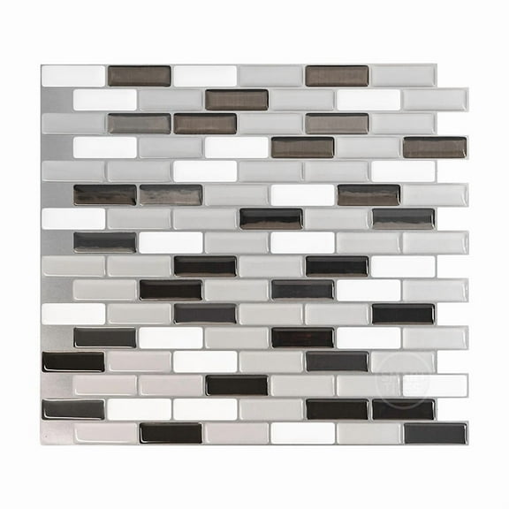 Smart Tiles Peel and Stick Backsplash, 5 Adhesive Tiles, Murano Steel/White/Grey, 10.21"x9.1"