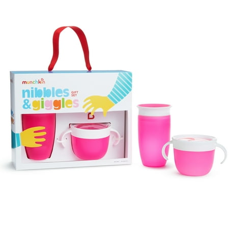 Munchkin Nibbles & Giggles Toddler Gift Set, Includes 10oz Miracle 360 Cup and Snack Catcher, Pink - 2 Pack