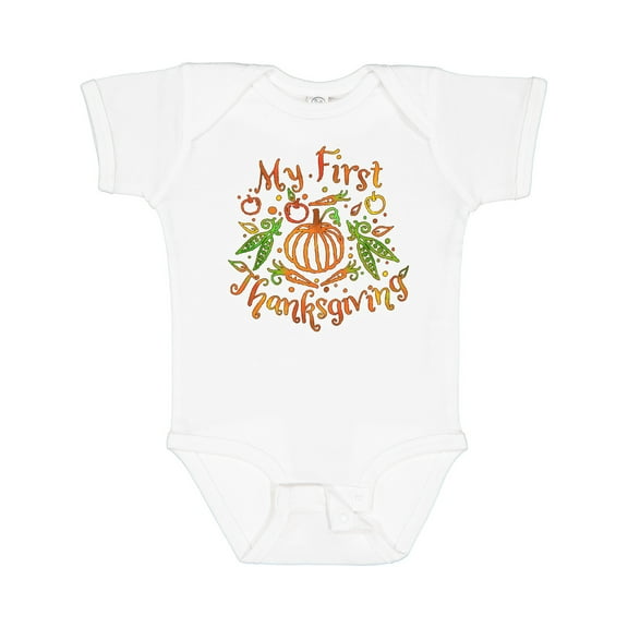 Inktastic My 1st Thanksgiving Pumpkin Vegetables in Orange and Green Boys or Girls Baby Bodysuit