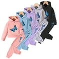 thumbnail image 2 of Chenyin Kids Toddler Girls Sweatshirt Outfit Cotton Hooded Long Sleeve Butterfly Printing Sweatsuit and Sweatpants Spring Fall Tracksuit Clothing 2PCS Set for Girls 3T-10T, 2 of 9