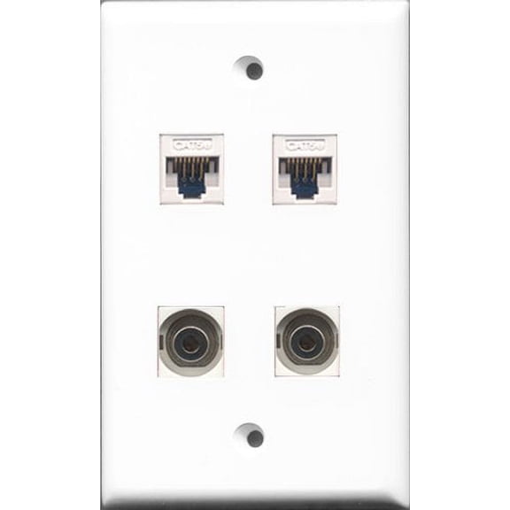 RiteAV - 2 Port 3.5mm 2 Port Cat5e Ethernet White Wall Plate
